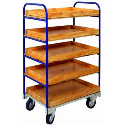 Tall trolley with five wooden trays.(T430)