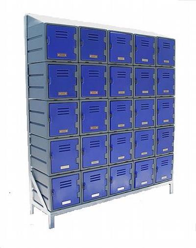 Food  locker slanted  on a 5 tier & 5 wide frame