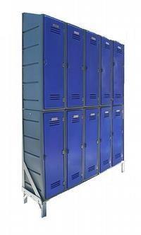 Change room lockers slanted on a 2 tier & 5 wide frame