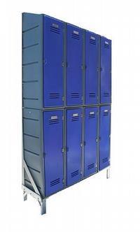Change room lockers slanted on a 2 tier & 4 wide frame